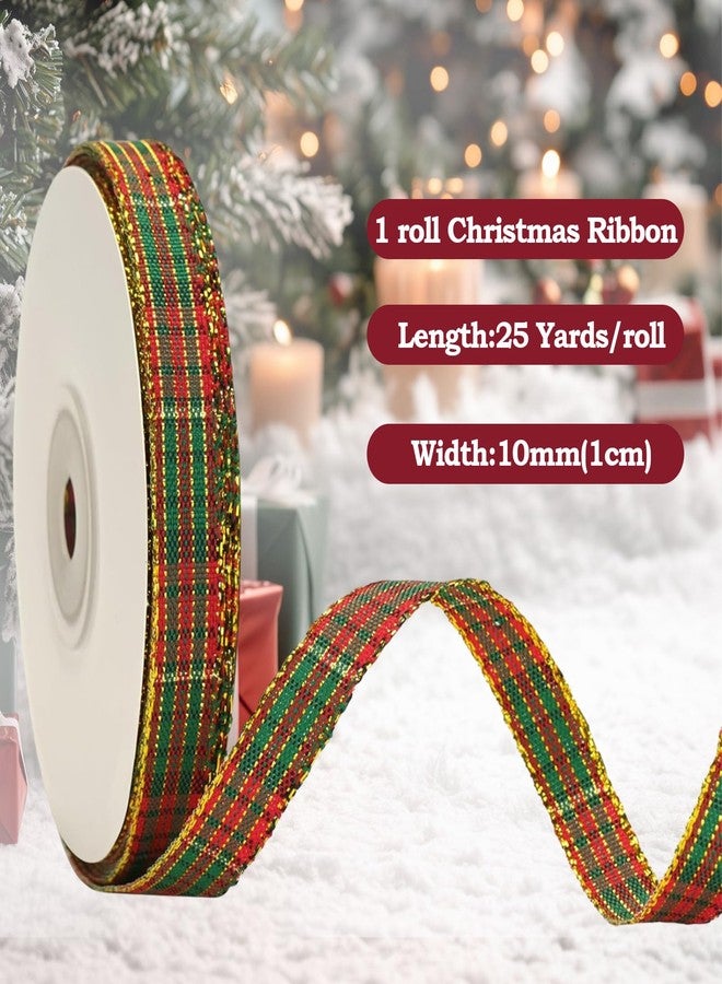 Veagins Christmas Plaid Ribbon, 10mm x 25 Yards Red Green Gold Tartan Ribbon for Gift Wrapping Crafts Wreath Bows - Image 3
